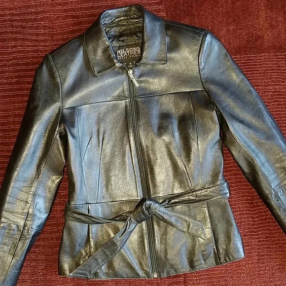 Vintage 90s Wilsons Pelle Studio black leather jacket Size Small - Picture 1 of 8